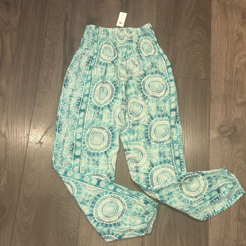 Women's turquoise, Patterned Harem Pants, small/medium NWT